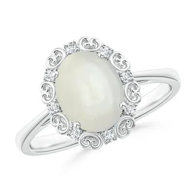 ANGARA VINTAGE STYLE OVAL MOONSTONE AND DIAMOND SCROLL RING