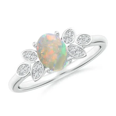 ANGARA VINTAGE STYLE OVAL OPAL RING WITH DIAMOND ACCENTS