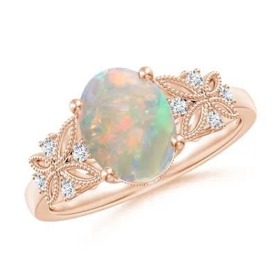 ANGARA VINTAGE STYLE OVAL OPAL RING WITH DIAMONDS