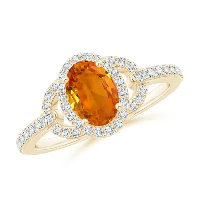 ANGARA VINTAGE STYLE OVAL ORANGE SAPPHIRE HALO RING