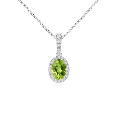 ANGARA VINTAGE STYLE OVAL PERIDOT HALO PENDANT