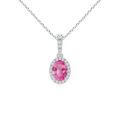 ANGARA VINTAGE STYLE OVAL PINK SAPPHIRE HALO PENDANT