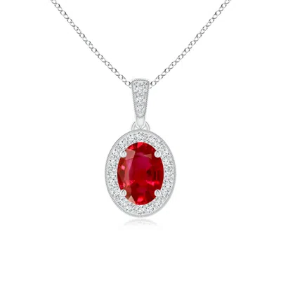 ANGARA VINTAGE STYLE OVAL RUBY PENDANT WITH DIAMOND HALO