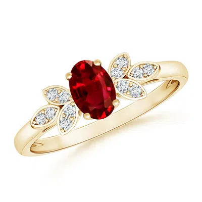ANGARA VINTAGE STYLE OVAL RUBY RING WITH DIAMOND ACCENTS