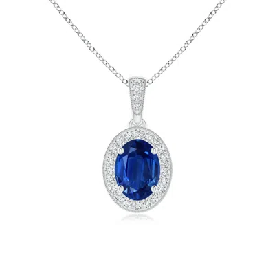 ANGARA VINTAGE STYLE OVAL SAPPHIRE PENDANT WITH DIAMOND HALO