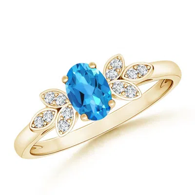 ANGARA VINTAGE STYLE OVAL SWISS BLUE TOPAZ RING WITH DIAMOND ACCENTS