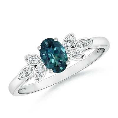 ANGARA VINTAGE STYLE OVAL TEAL MONTANA SAPPHIRE RING WITH DIAMOND ACCENTS
