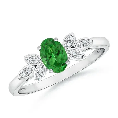 ANGARA VINTAGE STYLE OVAL TSAVORITE RING WITH DIAMOND ACCENTS