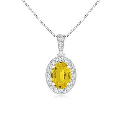 ANGARA VINTAGE STYLE OVAL YELLOW SAPPHIRE PENDANT WITH DIAMOND HALO