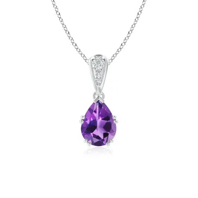 ANGARA VINTAGE STYLE PEAR AMETHYST DROP PENDANT WITH DIAMONDS