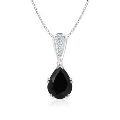 ANGARA VINTAGE STYLE PEAR BLACK ONYX DROP PENDANT WITH DIAMONDS