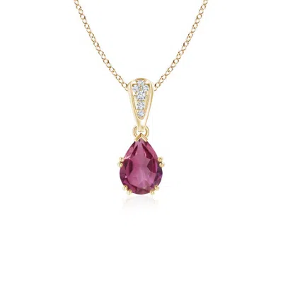 ANGARA VINTAGE STYLE PEAR PINK TOURMALINE DROP PENDANT WITH DIAMONDS