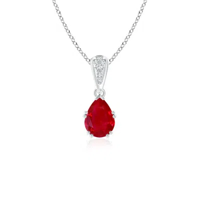 ANGARA VINTAGE STYLE PEAR RUBY DROP PENDANT WITH DIAMONDS