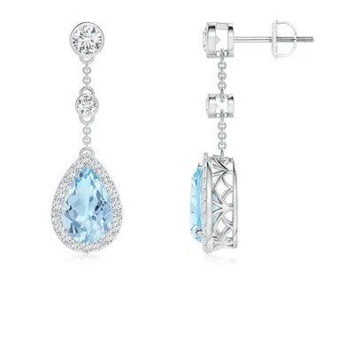 ANGARA VINTAGE STYLE PEAR-SHAPED AQUAMARINE HALO DROP EARRINGS