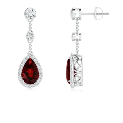 ANGARA VINTAGE STYLE PEAR-SHAPED GARNET HALO DROP EARRINGS