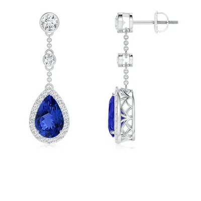 ANGARA VINTAGE STYLE PEAR-SHAPED TANZANITE HALO DROP EARRINGS