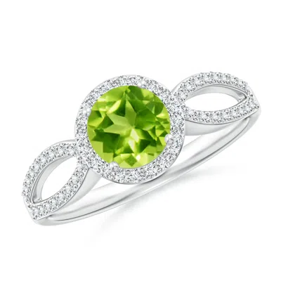 ANGARA VINTAGE STYLE PERIDOT SPLIT SHANK RING WITH DIAMOND HALO