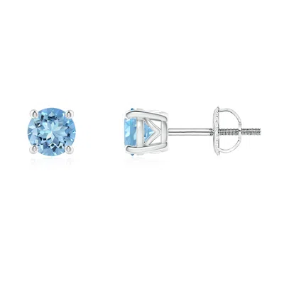 ANGARA VINTAGE STYLE ROUND AQUAMARINE SOLITAIRE STUD EARRINGS