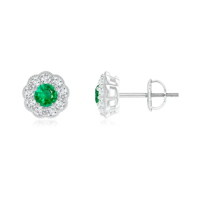 ANGARA VINTAGE STYLE ROUND EMERALD HALO STUD EARRINGS