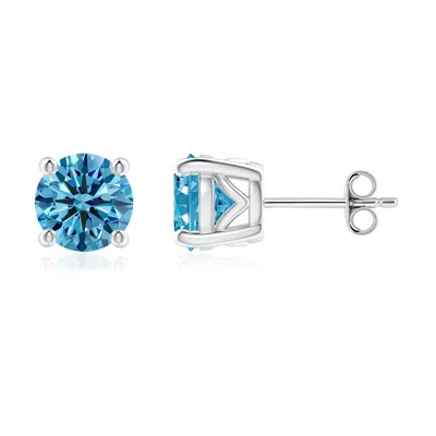ANGARA VINTAGE STYLE ROUND LAB-GROWN FANCY INTENSE BLUE DIAMOND SOLITAIRE STUD EARRINGS
