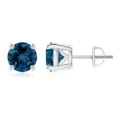 ANGARA VINTAGE STYLE ROUND LONDON BLUE TOPAZ SOLITAIRE STUD EARRINGS