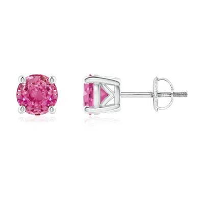 ANGARA VINTAGE STYLE ROUND PINK SAPPHIRE SOLITAIRE STUD EARRINGS