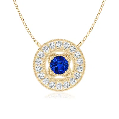 ANGARA VINTAGE STYLE SAPPHIRE HALO PENDANT WITH MILGRAIN DETAILING