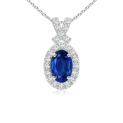 ANGARA VINTAGE STYLE SAPPHIRE PENDANT WITH DIAMOND HALO