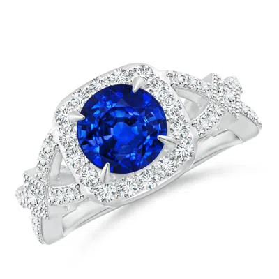 ANGARA VINTAGE STYLE SAPPHIRE SPLIT SHANK HALO RING