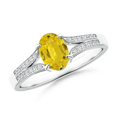 ANGARA VINTAGE STYLE SOLITAIRE OVAL YELLOW SAPPHIRE SPLIT SHANK RING