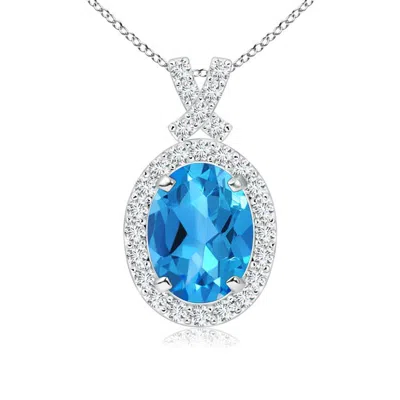 ANGARA VINTAGE STYLE SWISS BLUE TOPAZ PENDANT WITH DIAMOND HALO