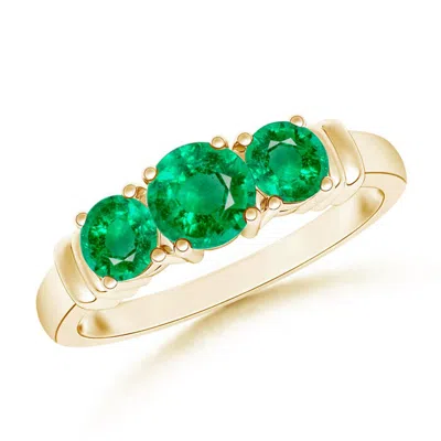 ANGARA VINTAGE STYLE THREE STONE EMERALD WEDDING BAND