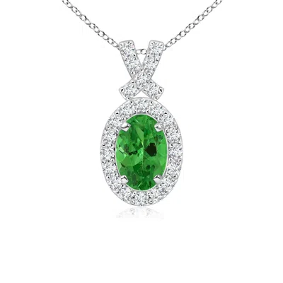 ANGARA VINTAGE STYLE TSAVORITE PENDANT WITH DIAMOND HALO