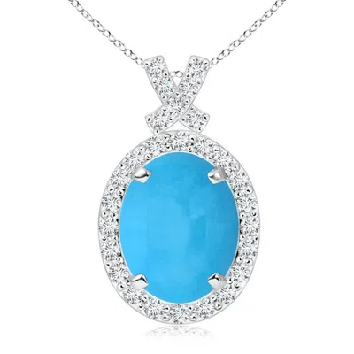 ANGARA VINTAGE STYLE TURQUOISE PENDANT WITH DIAMOND HALO