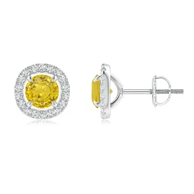 ANGARA VINTAGE STYLE YELLOW SAPPHIRE AND DIAMOND HALO STUD EARRINGS