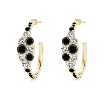 ANGARA WHITE & ENHANCED BLACK DIAMOND CLUSTER ASYMMETRICAL HOOP EARRINGS
