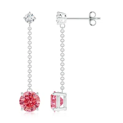 ANGARA YARD CHAIN LAB-GROWN FANCY INTENSE PINK DIAMOND DROP EARRINGS