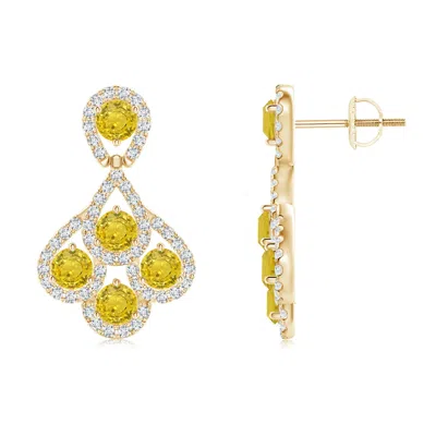 ANGARA YELLOW SAPPHIRE DANGLE EARRINGS WITH DIAMOND OUTLINE