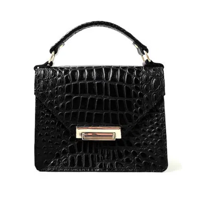 ANGELA VALENTINE HANDBAGS WOMEN'S GAVI MINI BAG IN BLACK CROCODILE EMBOSSED LEATHER
