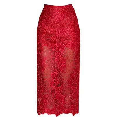 ANGELIKA JOZEFCZYK WOMEN'S ORCHIDEA LACE SKIRT RED