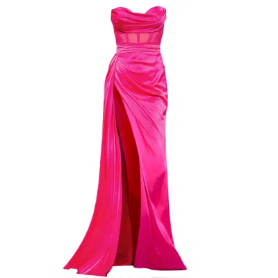 ANGELIKA JOZEFCZYK WOMEN'S PINK FUCHSIA SATIN CORSET EVENING GOWN NAPOLI