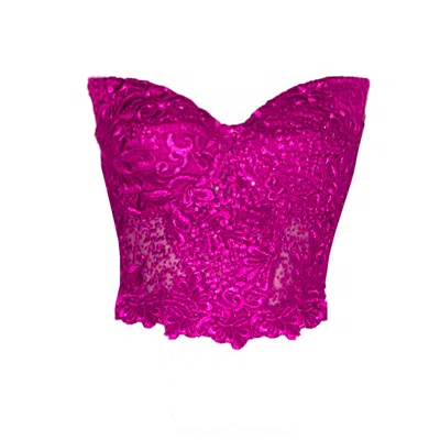 ANGELIKA JOZEFCZYK WOMEN'S PINK ORCHIDEA LACE CORSET TOP FUCHSIA