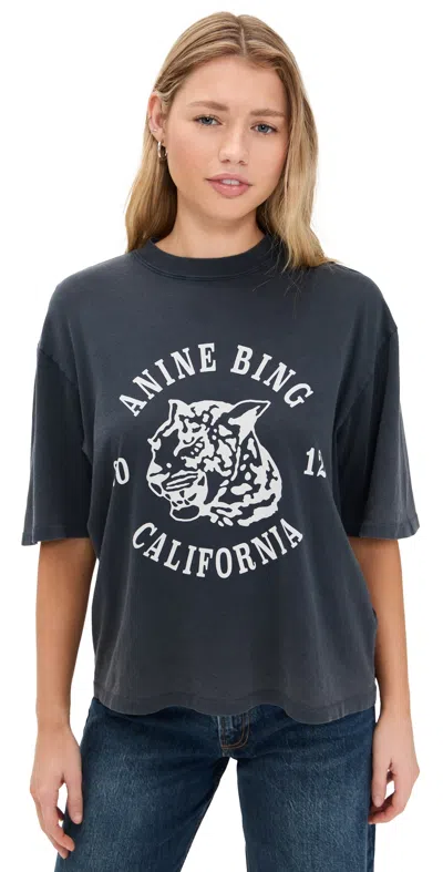 ANINE BING COLLEGIATE LEOPARD AVI TEE WASHED CHARCOAL
