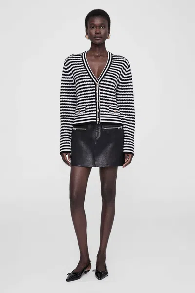 ANINE BING ANINE BING GWEN CARDIGAN IN BLACK AND IVORY STRIPE
