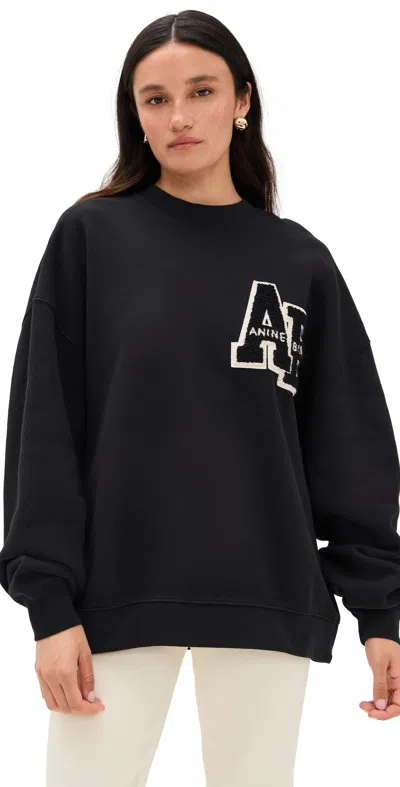 ANINE BING MILES OVERSIZED LETTERMAN SWEATSHIRT BLACK