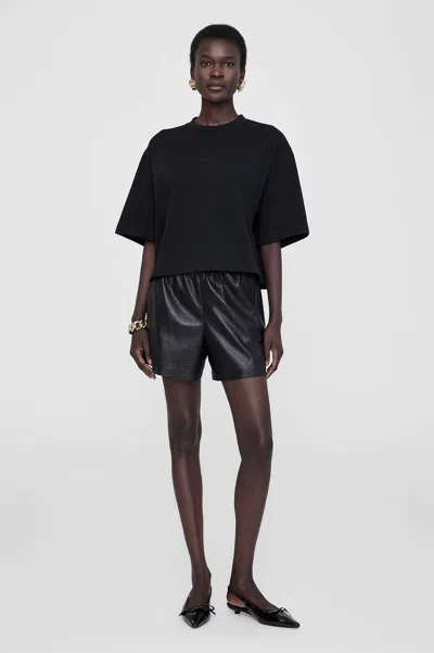 ANINE BING ANINE BING MYERS CROPPED TEE FRAMED MONOGRAM IN BLACK