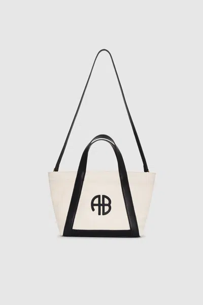 ANINE BING ANINE BING SMALL CARA TOTE IN NATURAL CANVAS WITH BLACK