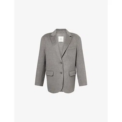 ANINE BING WOMENS GREY MELANGE QUINN NOTCHED-LAPEL WOOL-CASHMERE BLAZER