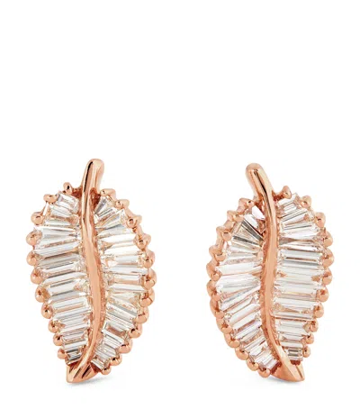 ANITA KO ROSE GOLD AND DIAMOND PALM LEAF STUD EARRINGS