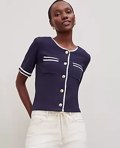 ANN TAYLOR CROCHET TRIM KNIT JACKET